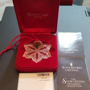 Waterford Crystal Clear and Red Snowflake Brooch Ornament